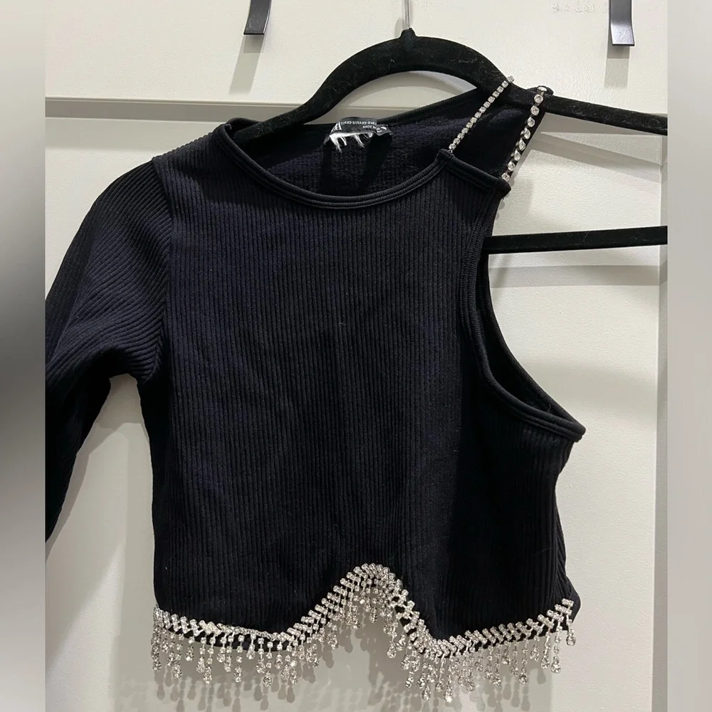 Zara one sleeved rhinestone crop top - Picture 3 of 5